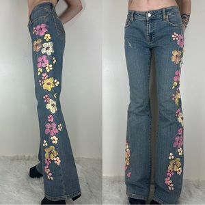 Ema Savahl Couture Hand Painted Floral Denim Jeans